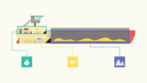 dessin d'un bateau avec déchets